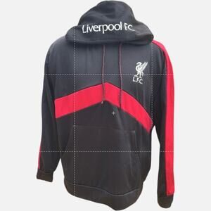 Liverpool FC Men's Pullover Hoodie, Large, Black with Red Chevron Colorblock,
